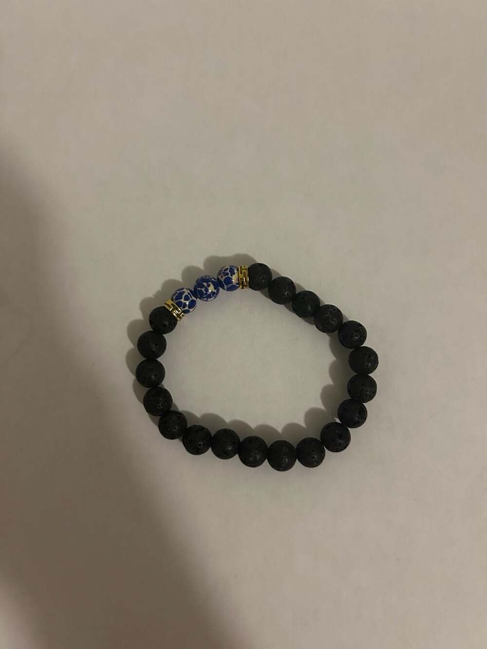 Black Lava Rock and Blue Regalite Stone Bead Bracelet
